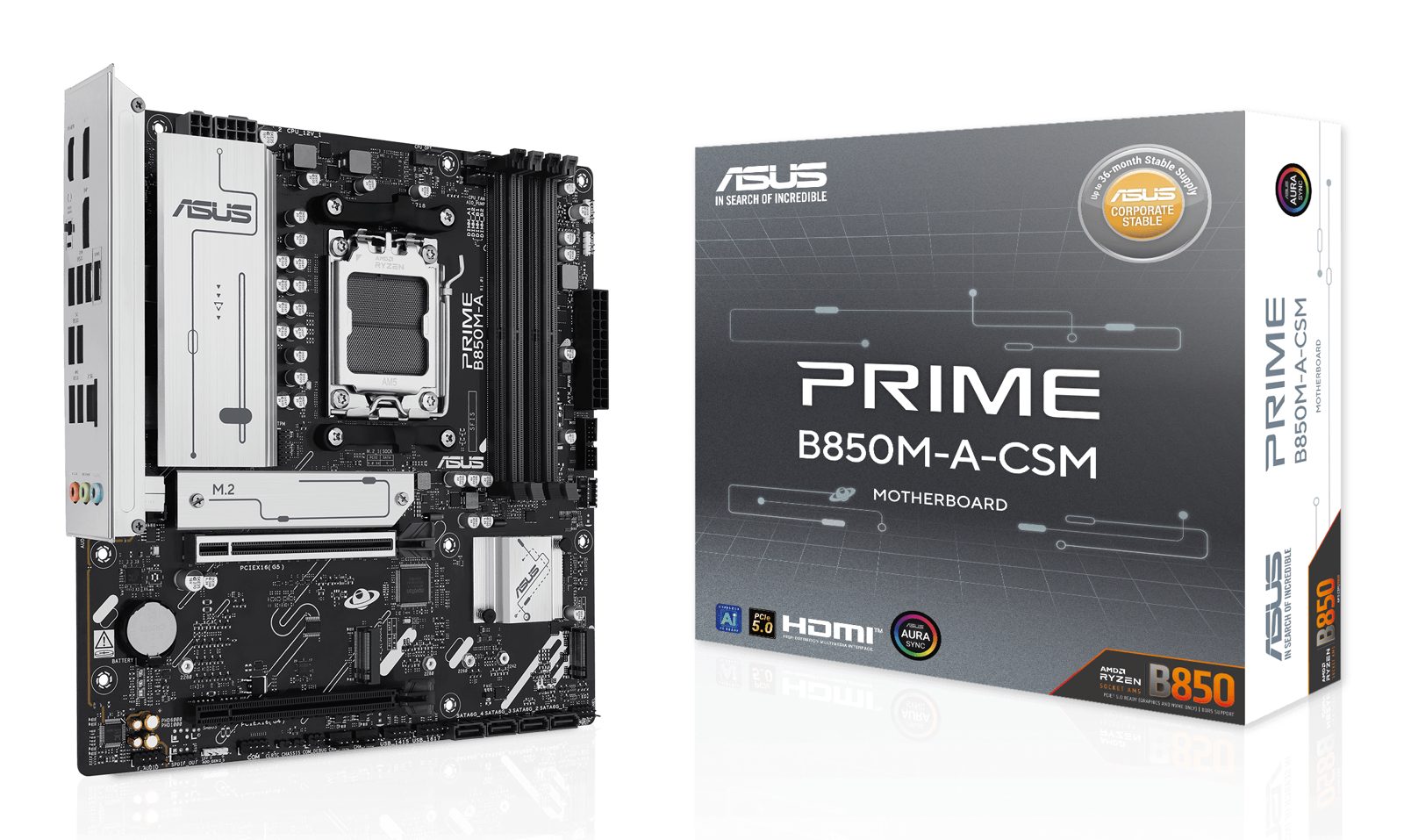 Asus PRIME B850M-A-CSM AMD AM5, MicroATX, 4xDDR5, 3xPCI Express, 3xM.2 + SATA3 RAID, HDMI/2xDP, 2.5Gbe LAN, Aura Sync RGB, bild 2