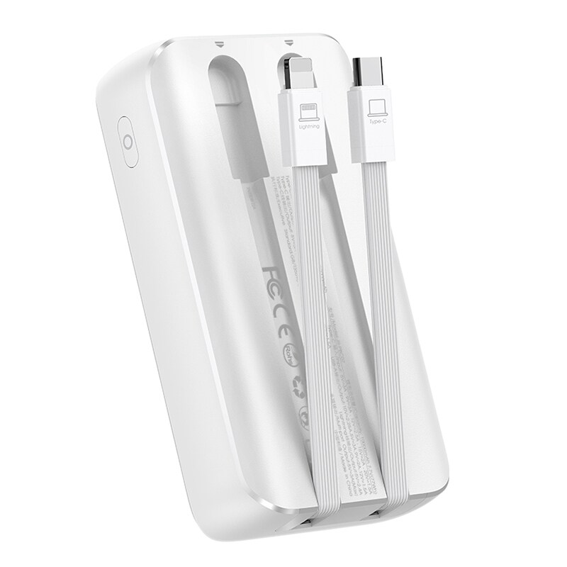 Joyroom 30W 10000mAh mini Power Bank med inbyggda kablar, USB-A & USB-C - Vit, bild 2