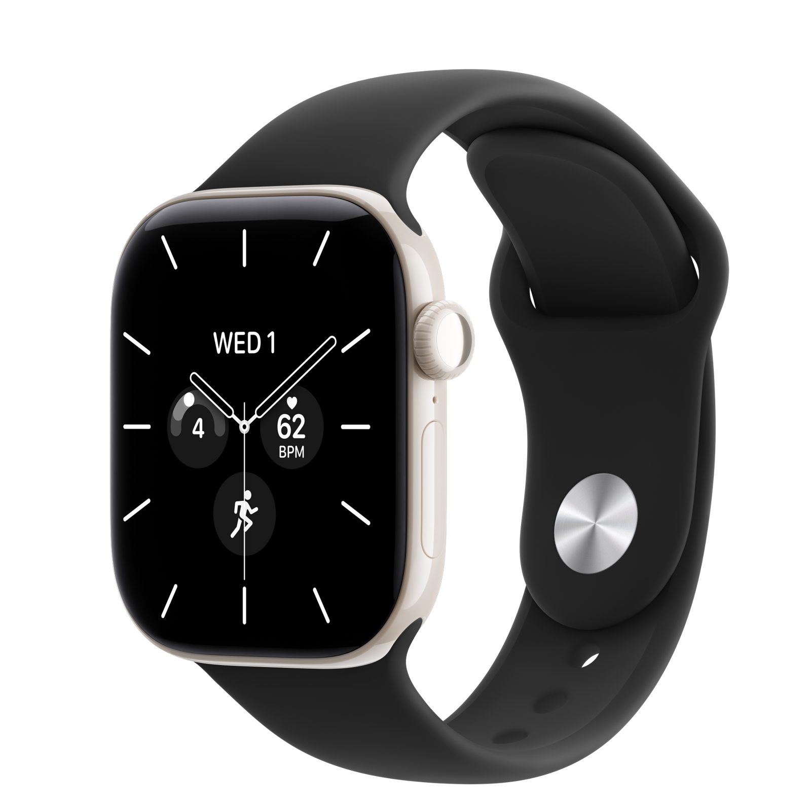 Apple Watch Series 12 (GPS + Cellular) • Keramikboett pärlvit, 42 mm • Sportband svart