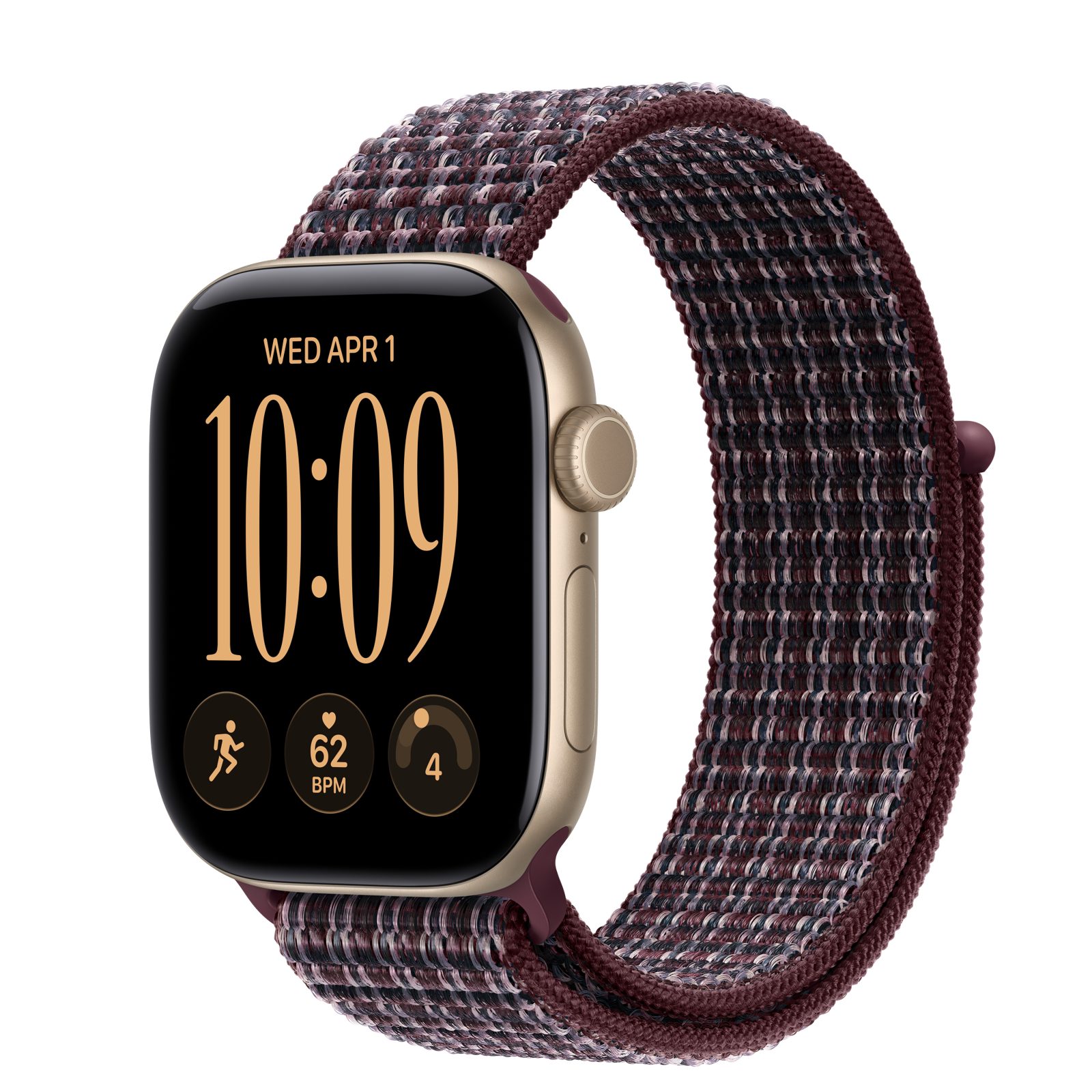 Apple Watch Series 12 (GPS + Cellular) • Aluminiumboett ljust guld, 42 mm • Sportloop skotskrutig bourgogne