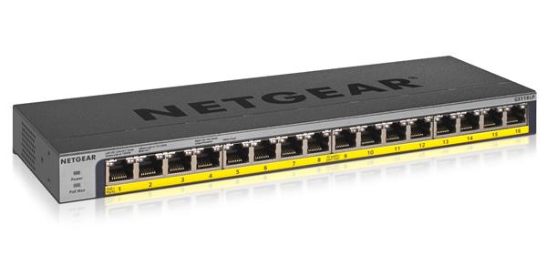 Netgear ProSafe GS116LP, 16-port Gigabit (PoE+), 76W, rackmonterbar, bild 4