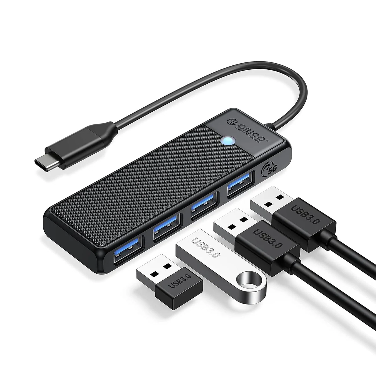 Orico PAPW4A-C3 USB-hubb med 4 portar (4x USB-A 3.0), 0,15 m – svart