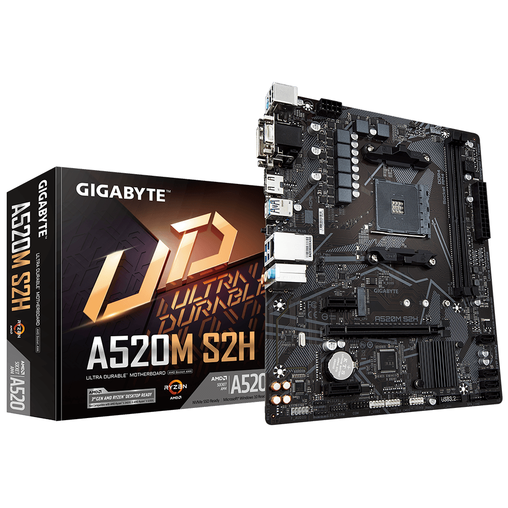 Gigabyte A520M S2H, AMD Socket AM4, A520, MicroATX, 2xDDR4, PCI Express, M.2 + SATA3 RAID, VGA/DVI/HDMI, 7.1-ljud, USB 3.2, GigaLAN, RGB Fusion 2.0, bild 4