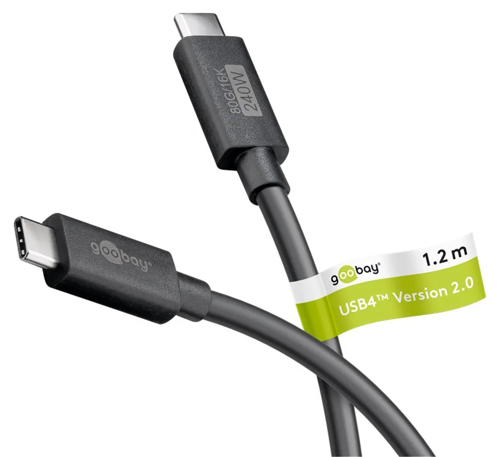 Goobay USB-C till USB-C-kabel PD, 240 W, 80 Gbit/s, 1,2 m