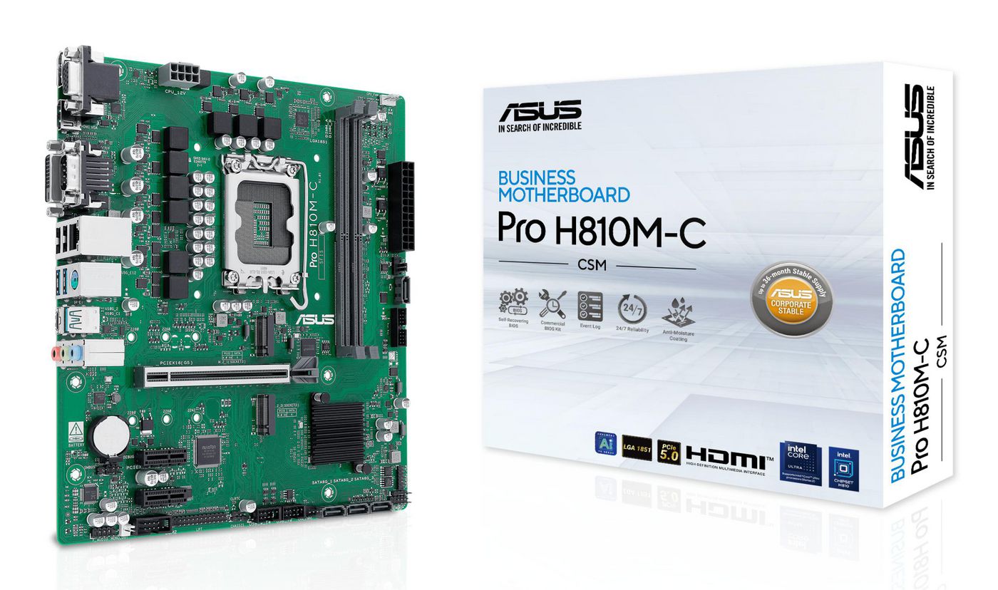 Asus PRO H810M-C-CSM, Intel LGA1851, MicroATX, 2xDDR5, PCI Express, 2xM.2 + SATA3, VGA/DVI/HDMI/DP, USB-C, GigaLAN, Aura Sync RGB, bild 2