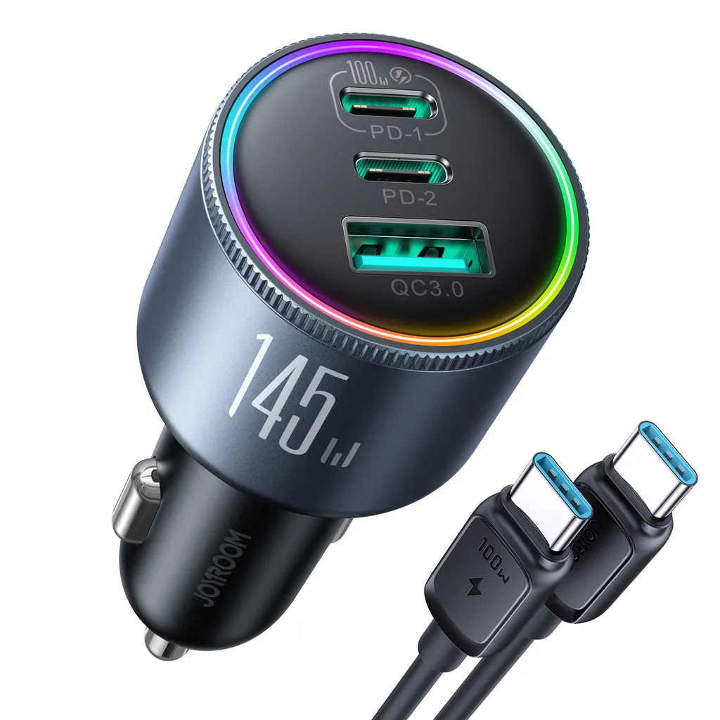 Joyroom JR-CL18 billaddare, 145W, 2x USB-C, 1x USB-A, PD, QC3.0 – svart