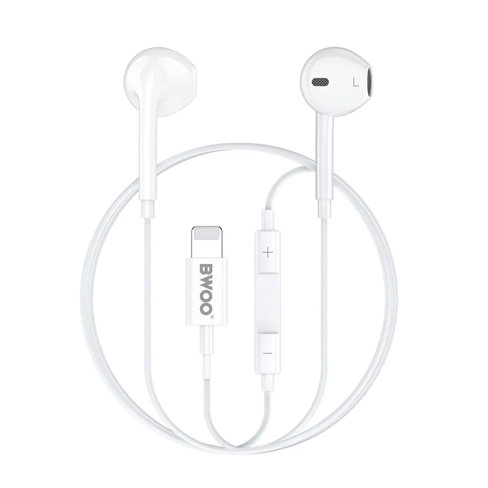 BWOO In-Ear Headset med Lightning-kontakt och volymkontroll - Vit