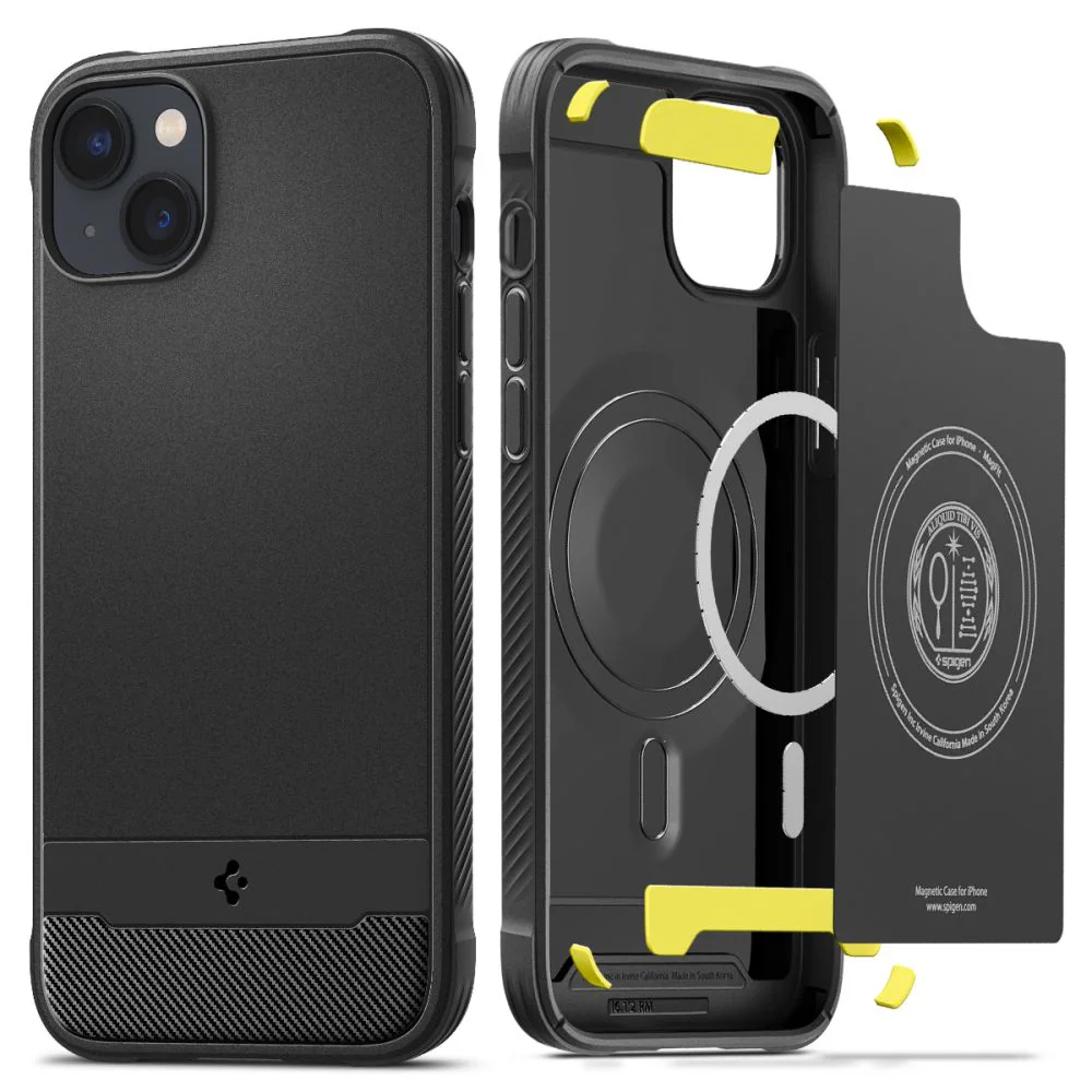 Spigen Rugged Armor Magfit - Baksidesskydd för mobiltelefon - MagSafe-kompatibilitet - polykarbonat, termoplastisk polyuretan (TPU), stötskum - mattsvart - för Apple iPhone 14