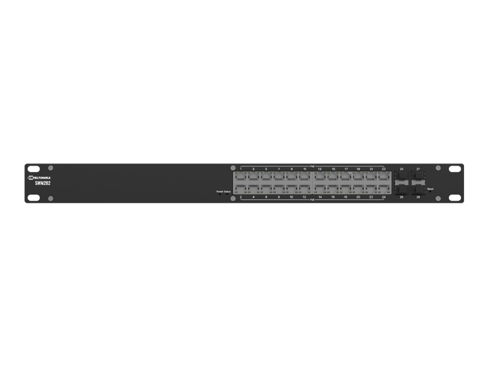 Teltonika SWM282 - Switch - L2+ - Administreret - 24 x 10/100/1000 (PoE+) + 4 x Gigabit SFP - monterbar på stativ - PoE+ (300 W) - med 2 års RMS Management