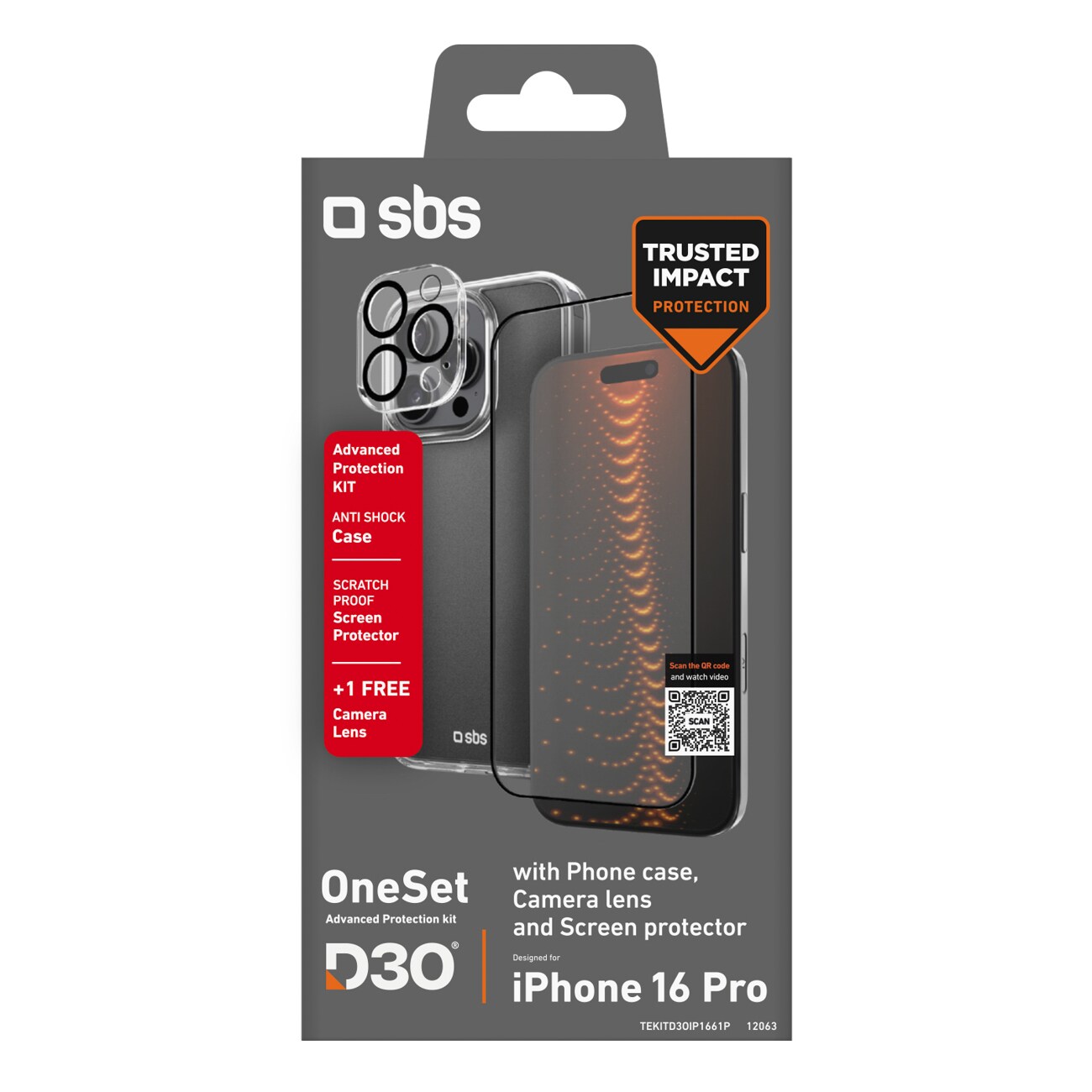 SBS-set med D3O-teknik för iPhone 16 Pro - fodral + glasskärm och kameraskydd - transparent, bild 2