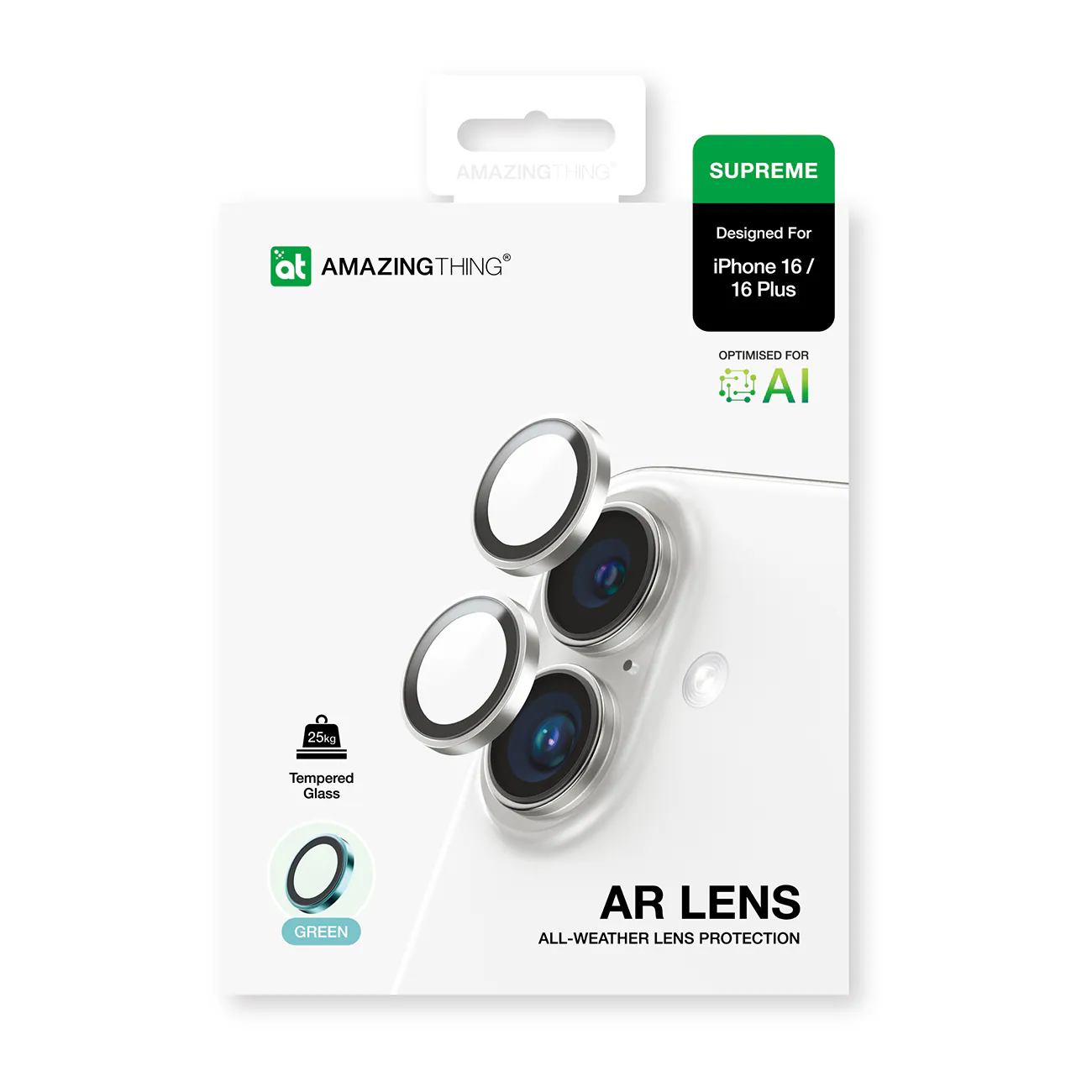 AmazingThing AR aluminium 2 linsglas med kameralinsram för iPhone 16 / 16 Plus - Grön, bild 4