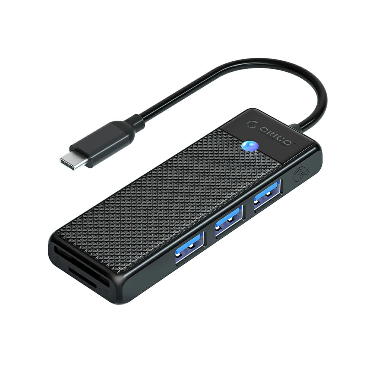 Orico PAPW3AT-C3 USB-hubb med 4 portar (3x USB-A 3.0) och microSD-/SD-kortläsare, 0,15 m – svart
