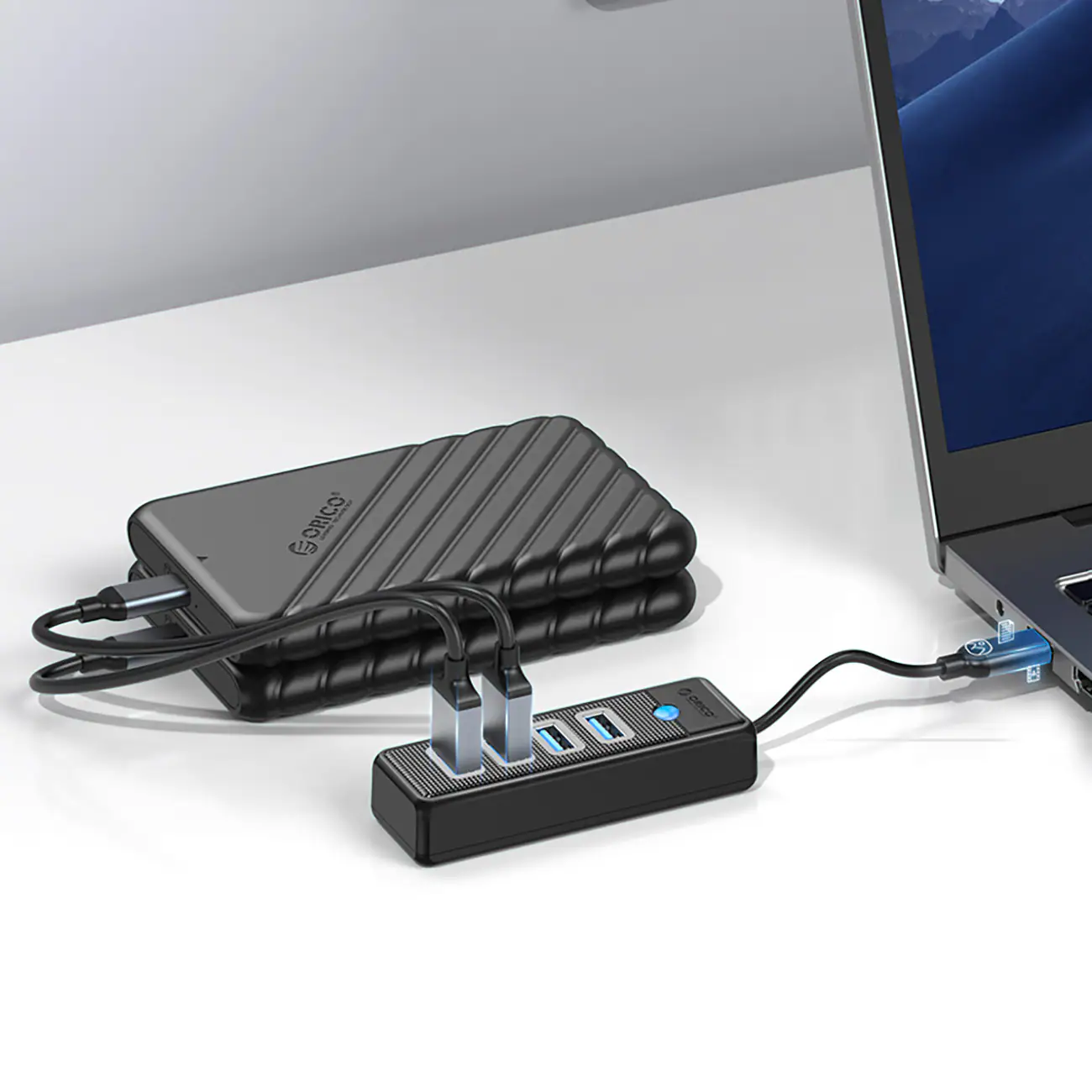 Orico PWC2U-C3 USB-C-hubb / 2x USB-A 3.0 + 1x USB-C 3.0 - Svart, bild 2