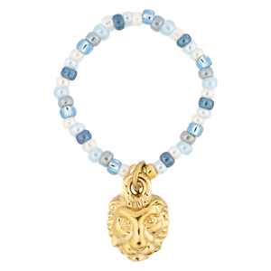 DARK Glass Bead Ring Charm Light Blue Mix Lion Charm 2mm
