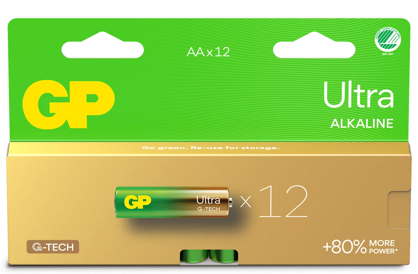 GP Ultra Alkaline Battery, Size AA, 15AU/LR6, 1.5V, 12-pack
