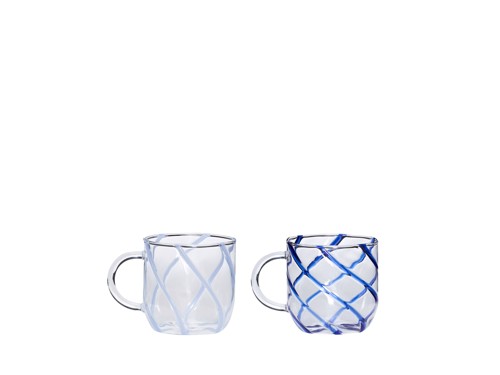 Hübsch - Kiosk Glass Mugs Swirl - Blue - 9x13xh10cm, bild 2