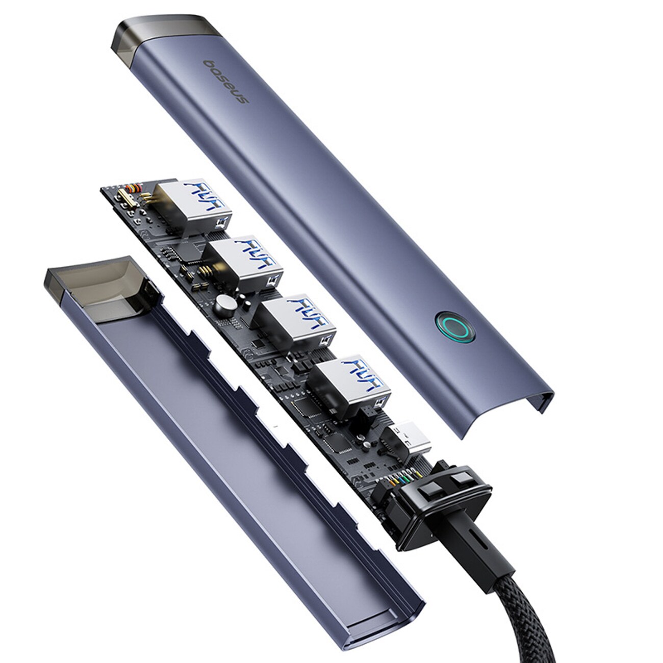 Baseus UltraJoy-serien USB-A/USB-C-hubb, 4xUSB-A 3.0, 1xUSB-C 5V – grå, bild 5