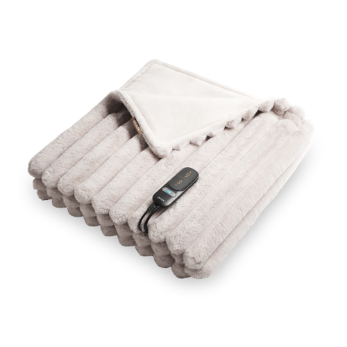 DUUX - Yentl Overblanket - Stripped Rabbit Faux Fur - Gray - 200x200 cm