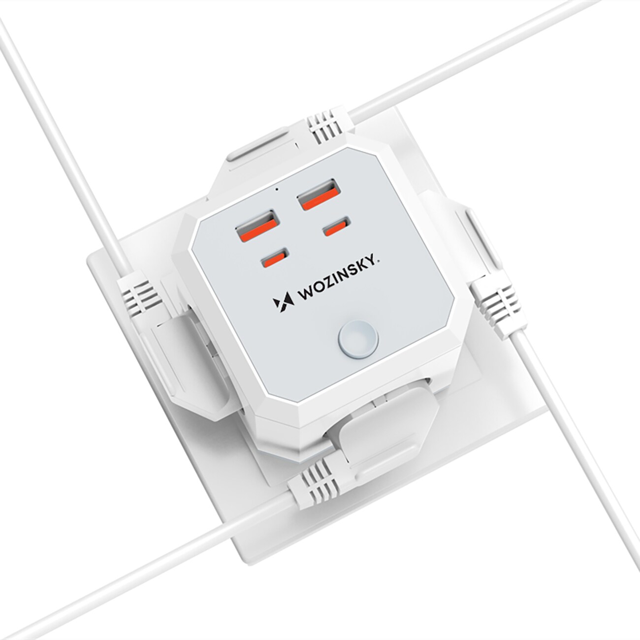 Wozinsky WKZ-4B Power Cube 3x växelström, 2x USB-A, 2x USB-C PD 20 W, 4000 W – Vit, bild 3