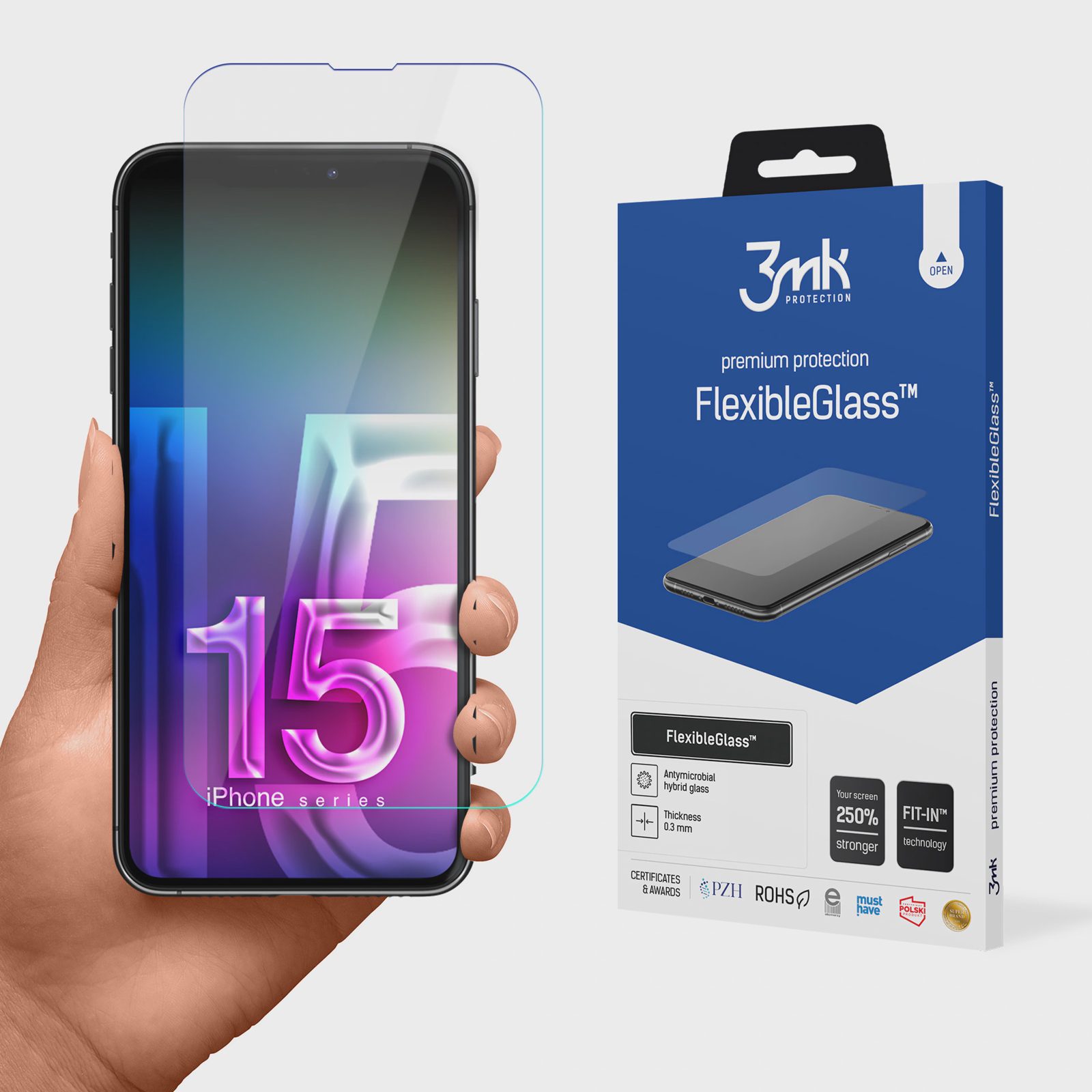 3mk FlexibleGlass v2.0 hybridglas för Apple iPhone 15 Pro Max