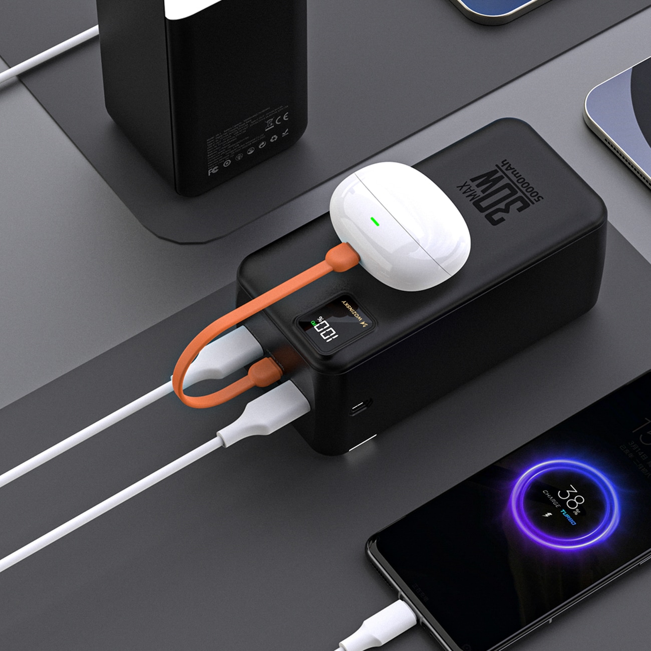 Powerbank Wozinsky W8-B 50 000 mAh, 30 W, 2 x USB-A, 2 x USB-C och USB-micro med ficklampa – svart, bild 5