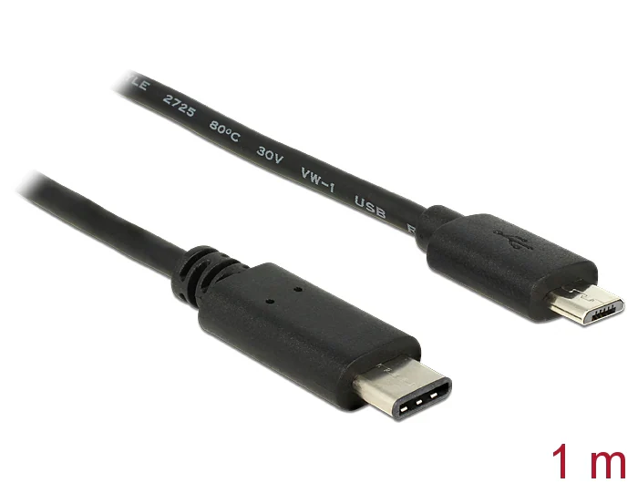 Delock-kabel USB-C-hane till USB 2.0 Micro USB-B-hane 1m - Svart
