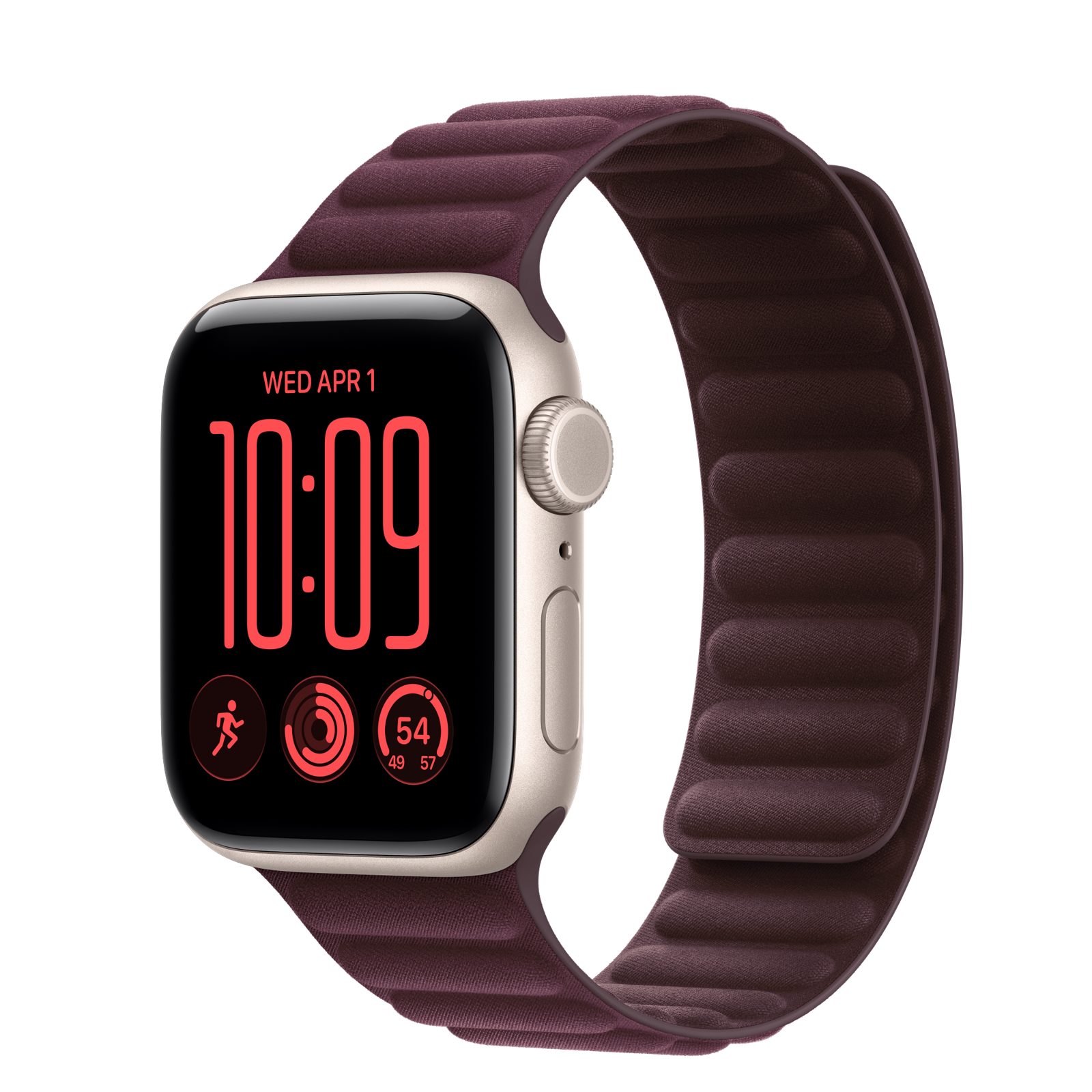 Apple Watch SE 3 (GPS + Cellular) • Aluminiumboett stjärnglans, 40 mm • Magnetlänk bourgogne