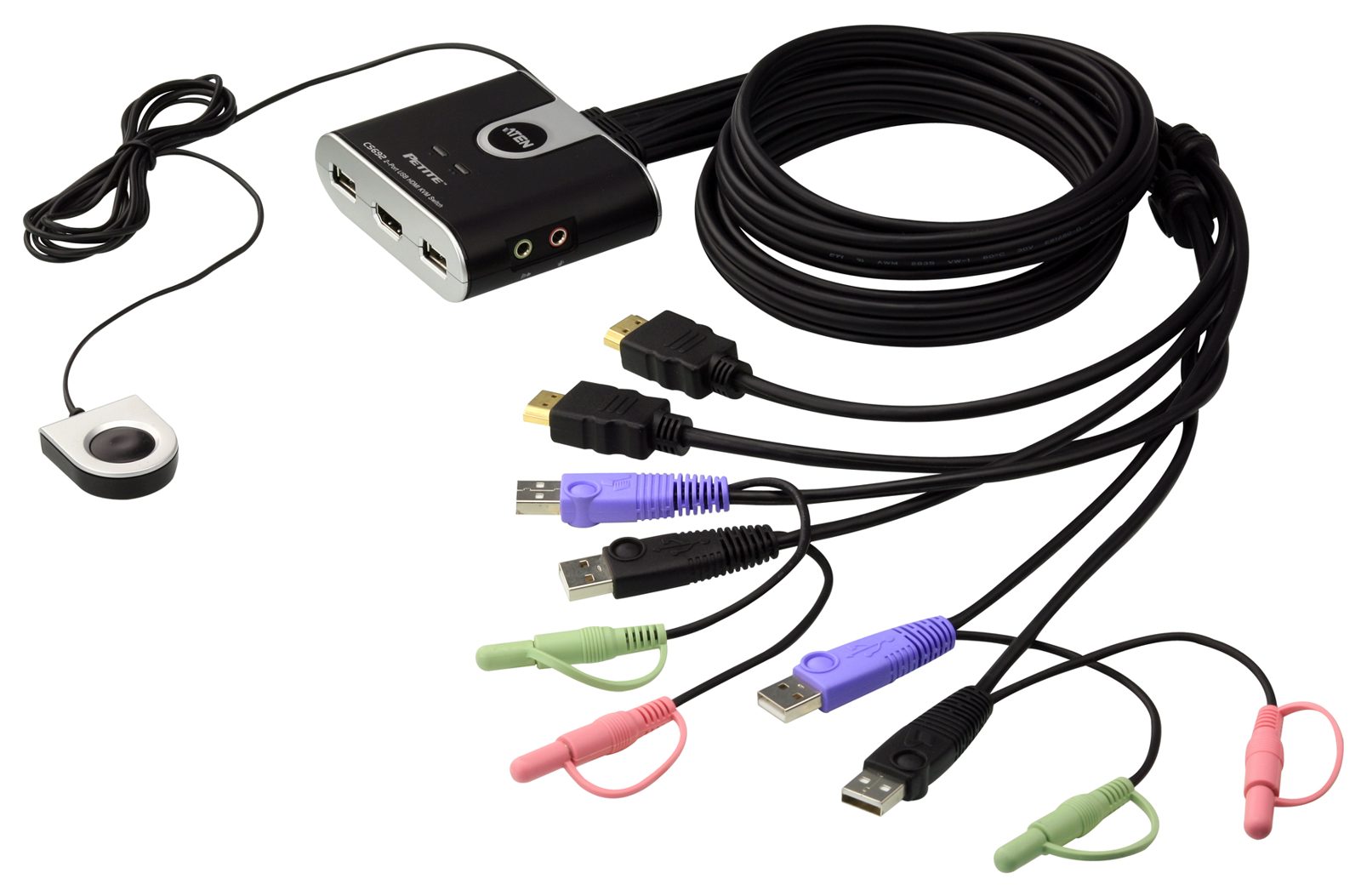 Systemswitch Aten CS692, 2-vägs KVM, HDMI, audio, USB, kablage ingår, bild 3