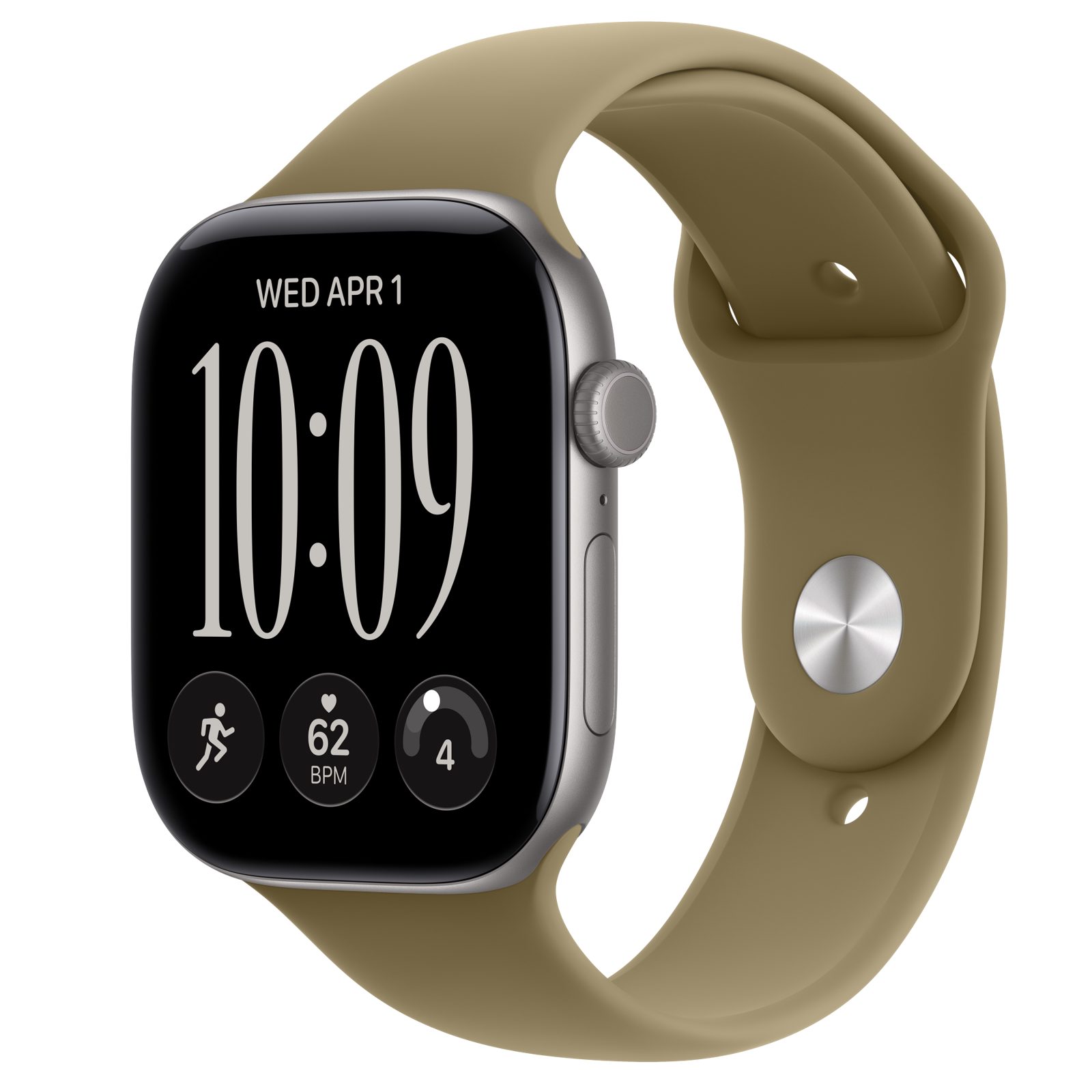 Apple Watch Series 12 (GPS) • Aluminiumboett rymdgrå, 46 mm • Sportband oliv