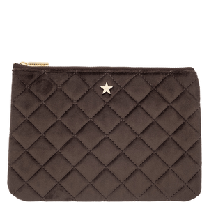 DARK Velvet Quilted Small Pouch Chocolate Brown