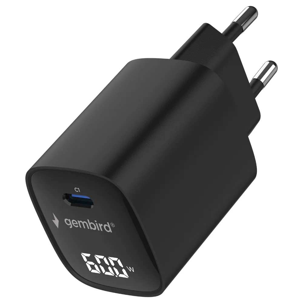 Gembird TA-UC-1C-PD60LCD-01-BK USB-C-laddare 60 W PD 3.2 LCD, svart, bild 2