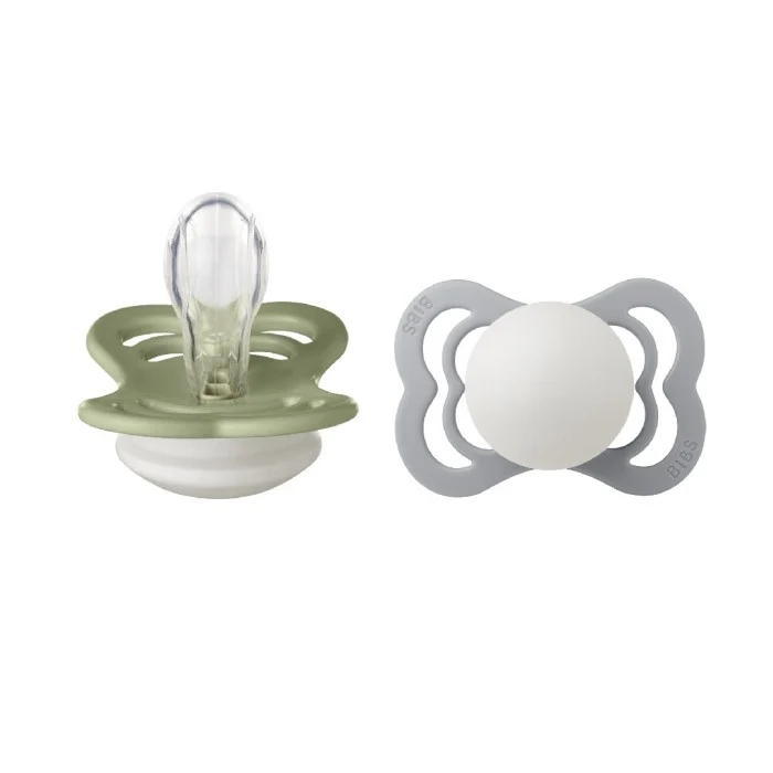 BIBS Pacifier Supreme 2 PACK Silicone Size 1 Sage GLOW/Cloud GLOW