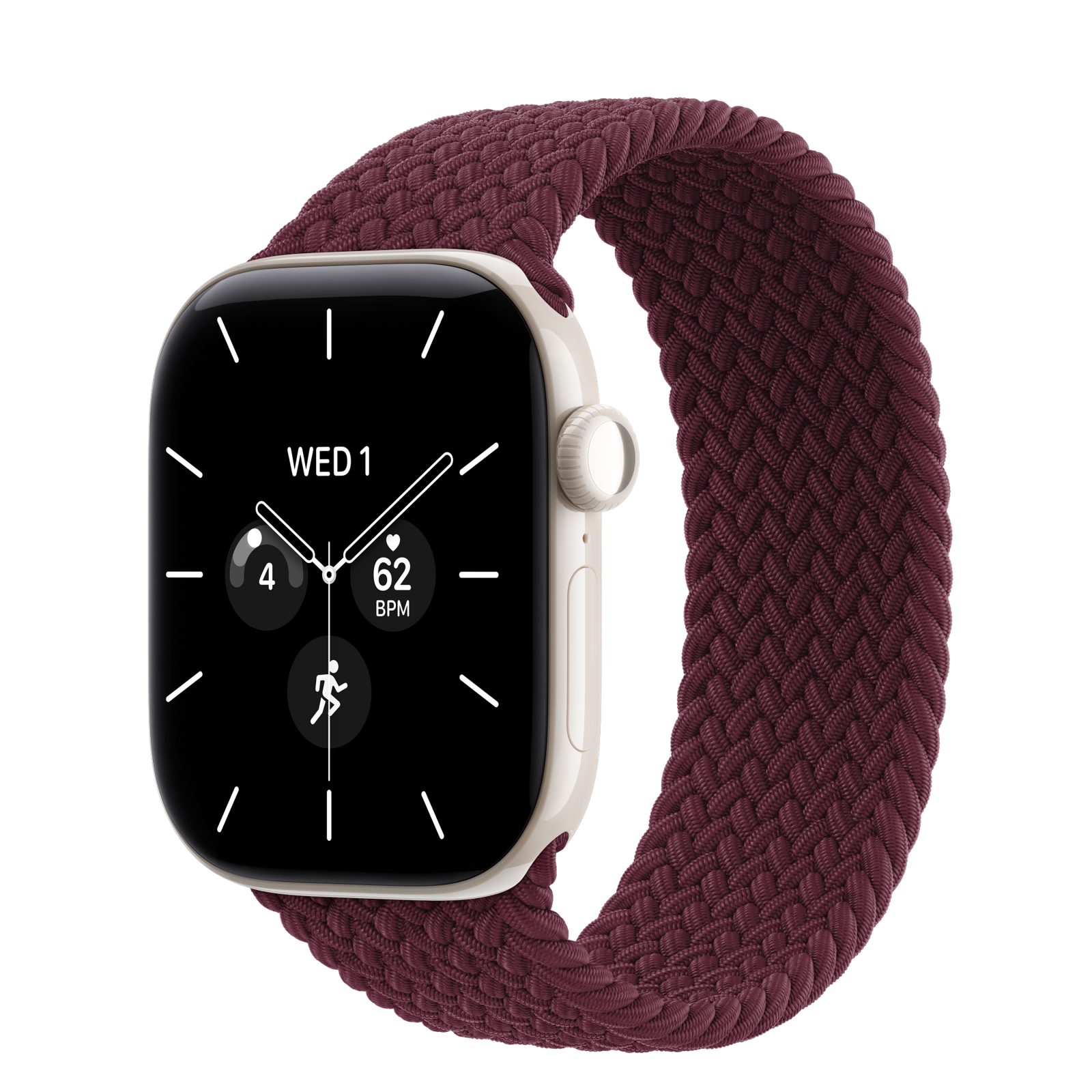 Apple Watch Series 12 (GPS + Cellular) • Keramikboett pärlvit, 42 mm • Flätad sololoop bourgogne