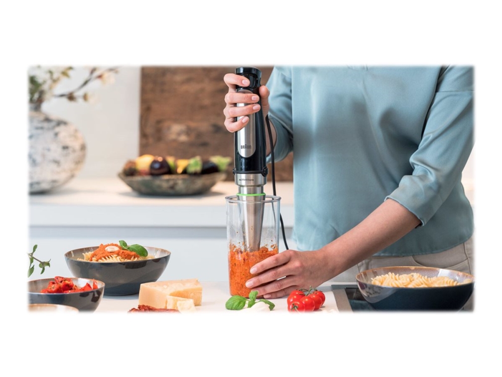 Braun MQ 7087X, Nedsænkning blender, 1,5 L, Impulsfunktion, 1,2 m, 1000 W, Sort, Rustfrit stål