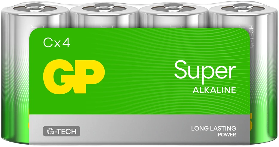 GP Super Alkaline Battery, Size C, 14A/LR14, 1.5V, 4-pack