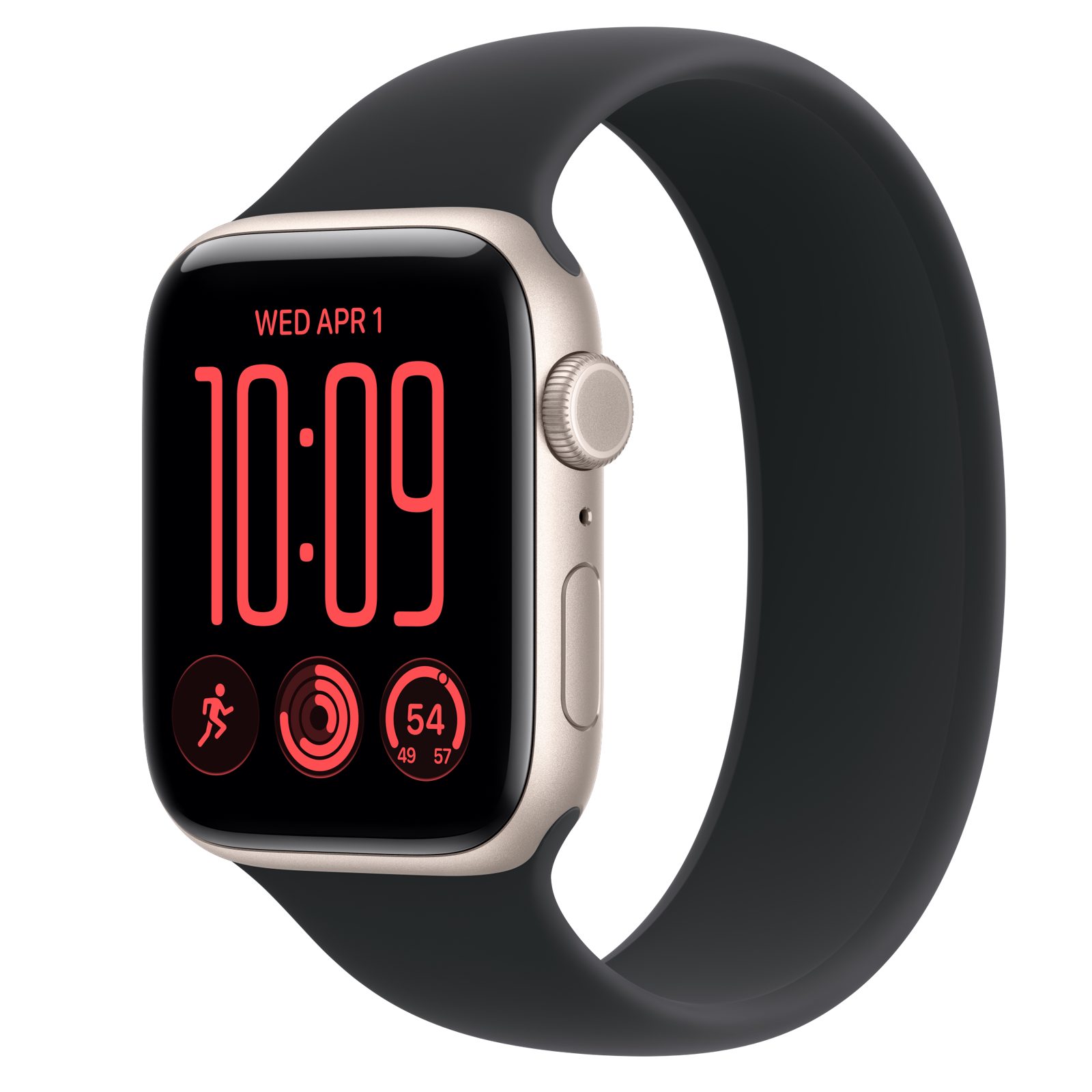 Apple Watch SE 3 (GPS + Cellular) • Aluminiumboett stjärnglans, 44 mm • Sololoop svart