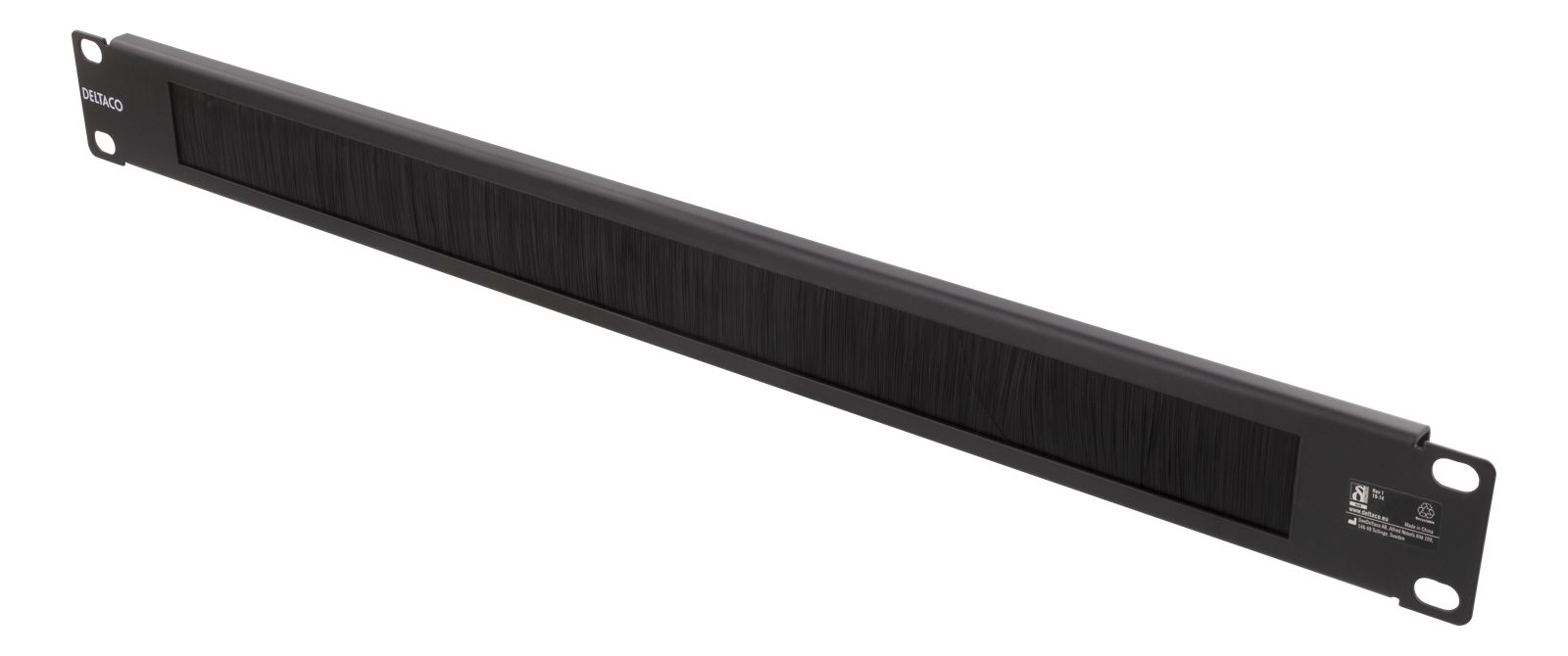 19” kabelgenomföring med borste, Deltaco, 1U, metall/nylon -svart, bild 2