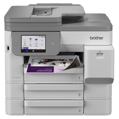 Brother MFC-J5117DW, skrivare + scanner + kopiator + fax, 28/26 ipm ISO, 1200x2400 dpi scanner, duplex, display, AirPrint, ADF, USB/LAN/WiFi/NFC, tre pappersfack