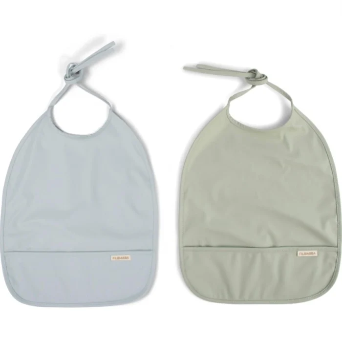 FILIBABBA Haklapp med knytband Pearl Blue + Desert Sage 2-pack