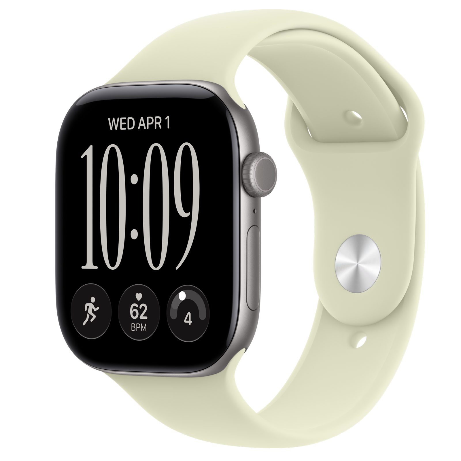 Apple Watch Series 12 (GPS) • Aluminiumboett rymdgrå, 46 mm • Sportband ljusgrön suckulent