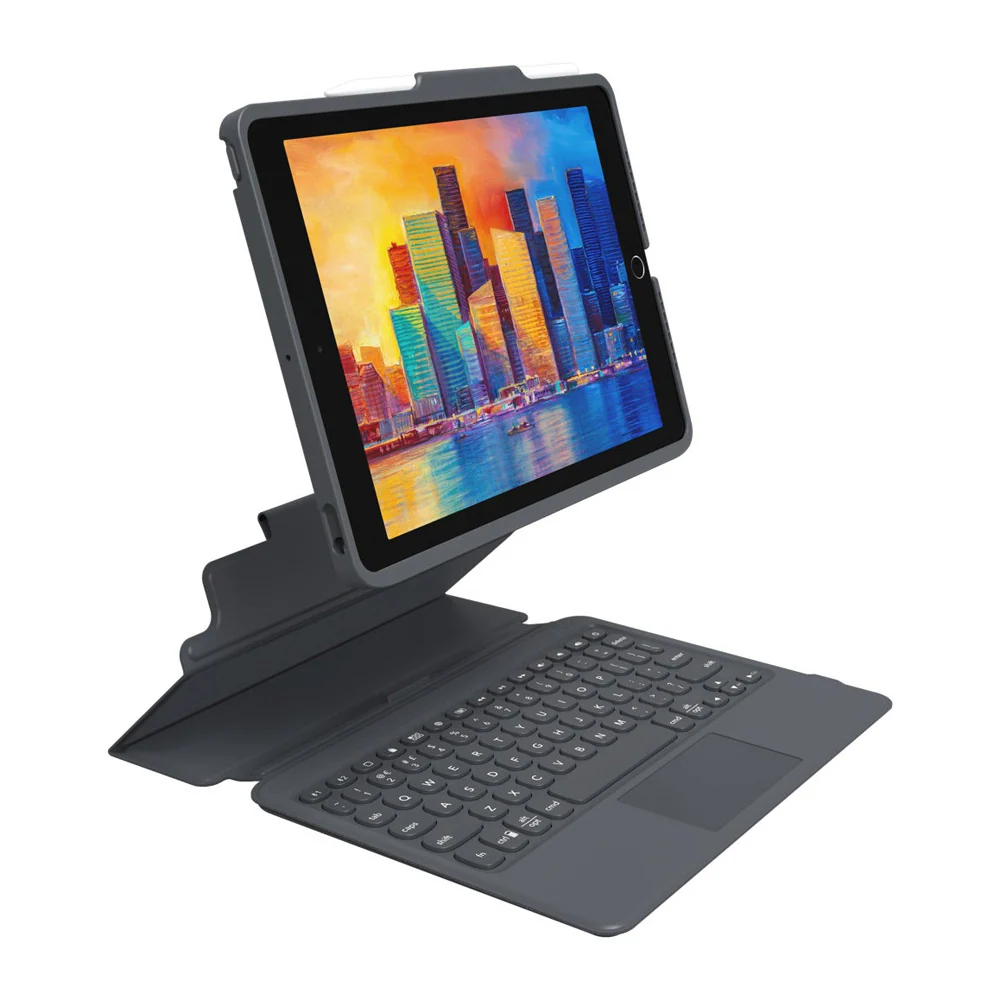 ZAGG Pro Keys - Tangentbord och foliefodral - med pekdyna - bakgrundsbelyst - Bluetooth - QWERTZ - tysk - svart/grå tangentbord, svart/grå fodral - för Apple 10.2-inch iPad (7:e generation, 8:e generation)