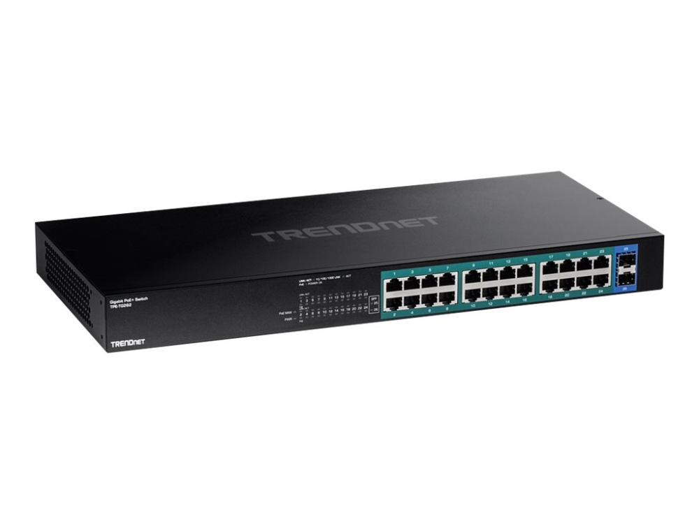 TRENDnet TPE TG262 - Switch - 24 x 10/100/1000 (PoE+) + 2 x SFP - rackmonterbar - PoE+ (380 W) - TAA-kompatibel