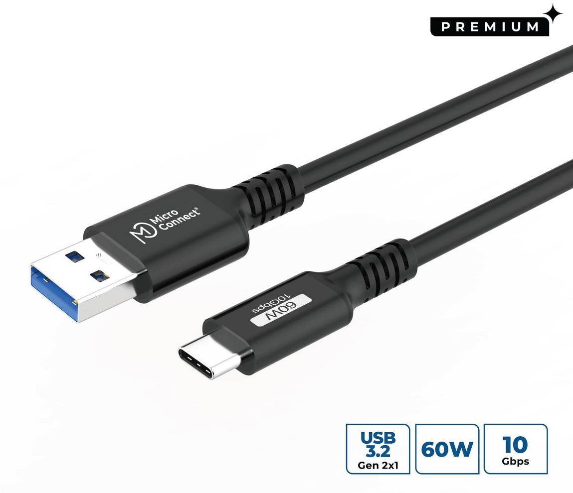 USB-kabel MicroConnect Premium USB-A till USB-C, 10Gbps, USB 3.2 Gen.2, 60W, 2m - Svart, bild 4