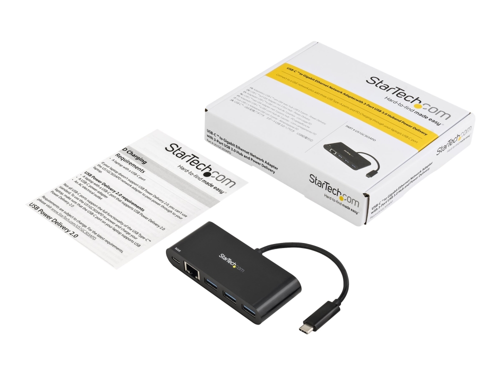 StarTech.com US1GC303APD USB-C to Ethernet Adapter with 3-Port USB 3.0 Hub and Power Delivery