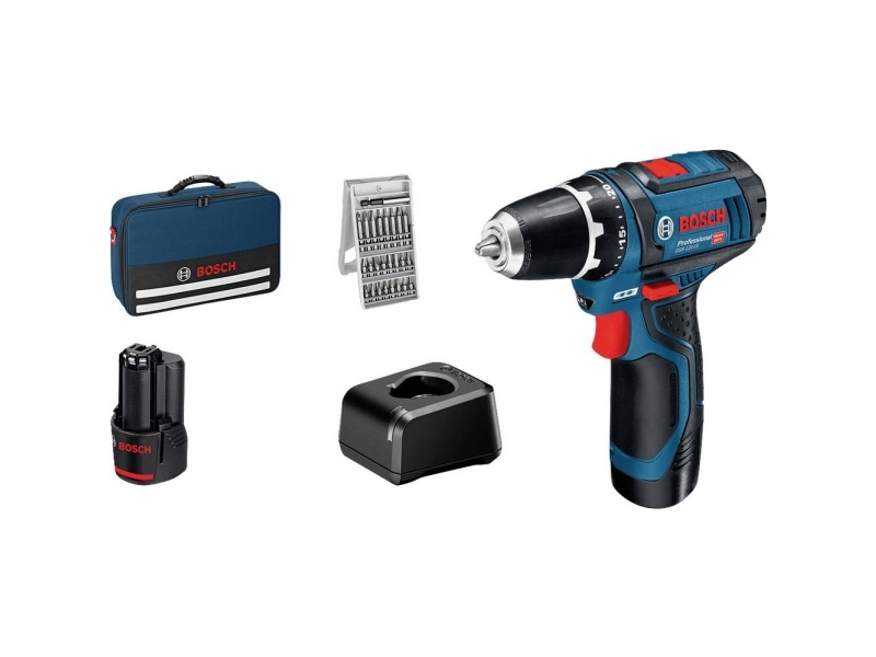 Bosch GSR 12V-15 Professional borrskruvdragare 12 V 30 N·m, 2x 2,0 Ah, 25 bits