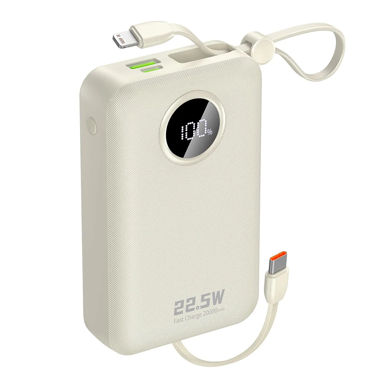 Dudao K14+ Powerbank 20000mAh 22,5W USB-C / USB-A / Inbyggda Lightning- och USB-C-kablar - Vit