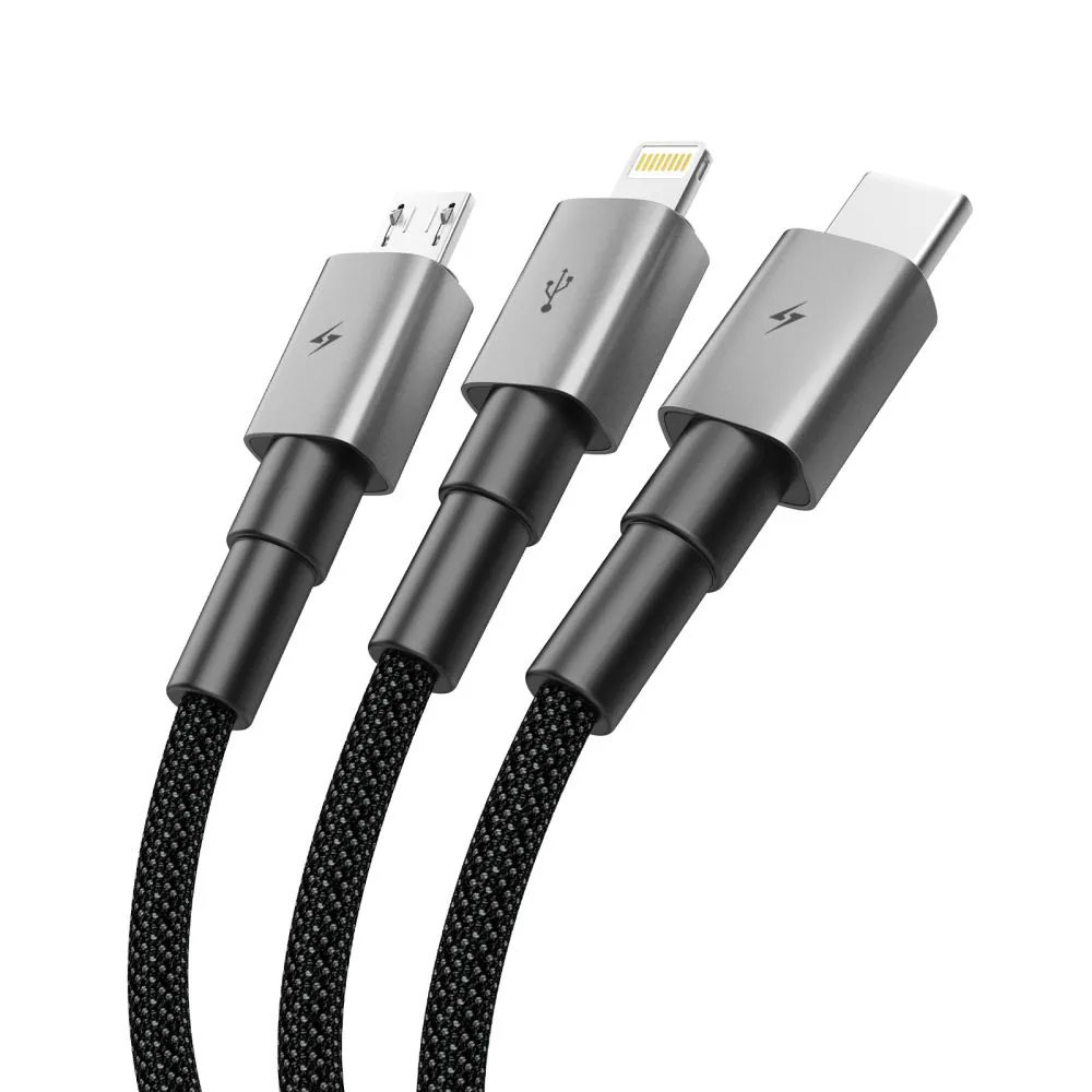Tech-Protect UltraBoost DNA 3in1 USB-C / Micro-USB / Lightning-kabel 120 cm - grå, bild 2