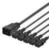 Strömkabel 3-polig apparatkabel + Y-splitter, IEC C20 hane till 5xIEC C13 hona, 2 m