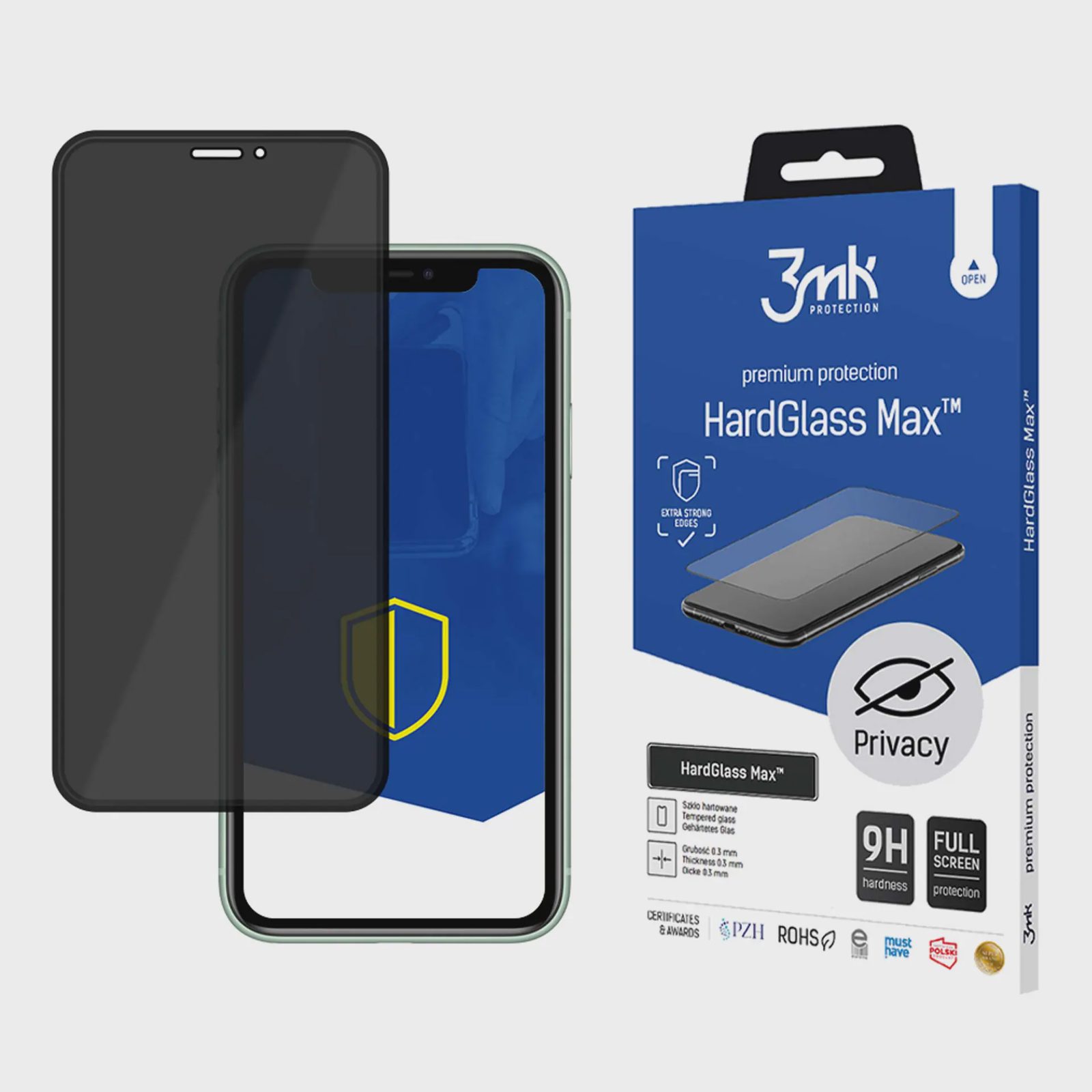 9H 3mk HardGlass Max Privacy™ integritetsskyddande skärmskydd för iPhone XS Max / 11 Pro Max