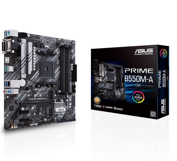 Asus PRIME B550M-A/CSM, AMD Socket AM4, B550, MicroATX, 4xDDR4, PCI Express, 2xM.2 + SATA3 RAID, VGA/DVI/HDMI, 7.1-ljud, USB 3.2, GigaLAN, Aura Sync RGB, bild 3